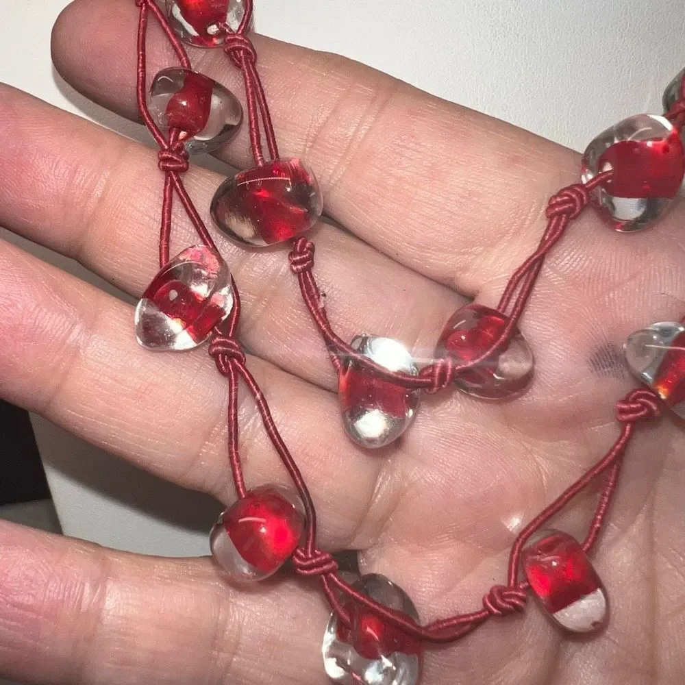 Vintage Glass Bead Knotted Cord Necklace (shown double) - Picture 3 of 8